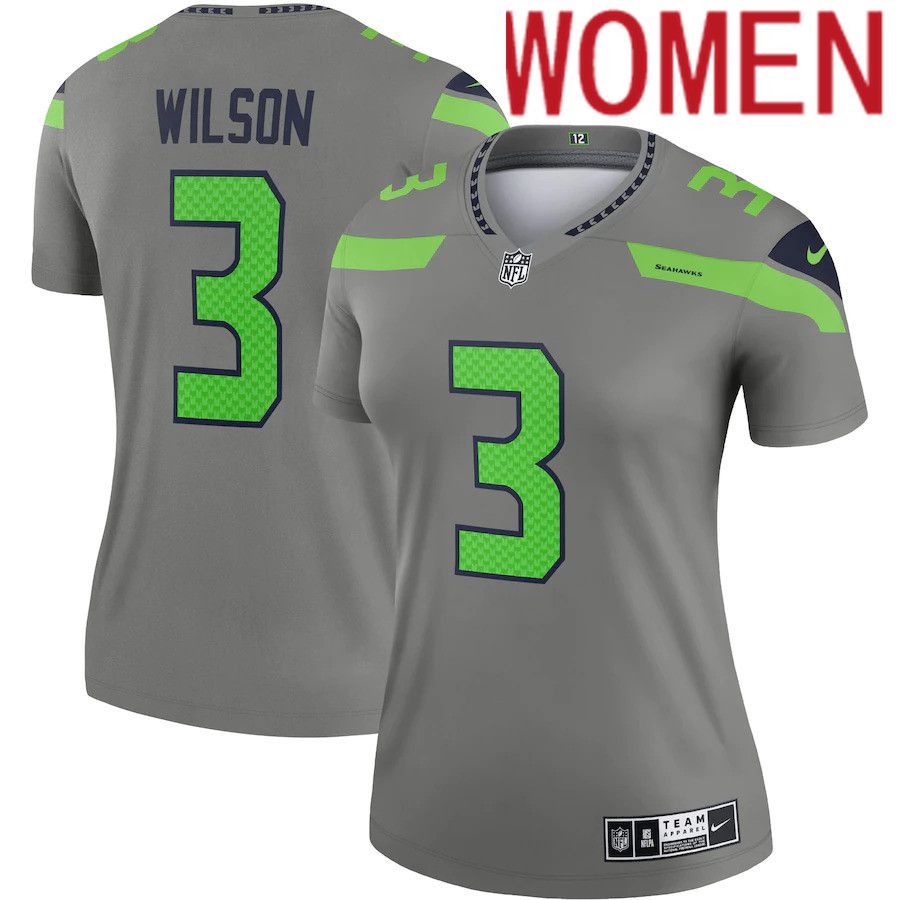 Women Seattle Seahawks #3 Russell Wilson Nike Gray Inverted Legend NFL Jersey->women nfl jersey->Women Jersey